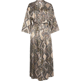 Kimono LASCANA, Damen, Gr. 38, gold (gemustert), Satin, gemustert, Langform, Hausmäntel Kimono, in edler Satin-Qualität