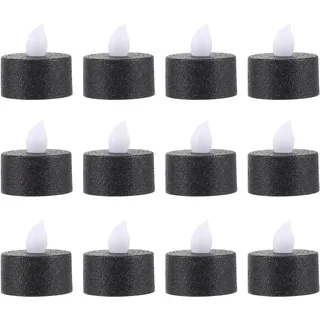 MAGICLULU 12Er Set Batteriebetriebene Flammenlose Teelichter Aus Kunststoff Schwarze Led Kerzen Für Romantische Heimdekoration Und Stimmungsvolle Partybeleuchtung