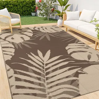 Homaxy Outdoor Teppich Wetterfest, Kunststoff Stroh Faltbar Waschbar UV-beständig Wendbar Balkon Garten Teppich für Terrasse Camping Picknick - 120 x 180 cm, Beige & Braun
