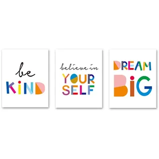 HPNIUB Ungerahmte Aquarell-Wörter, inspirierendes Zitat, minimalistischer Typografie-Kunstdruck, 3er-Set (30,5 x 40,6 cm), Leinwandbild, motivierende Sätze, Wandkunst, Poster für Kinderzimmer,