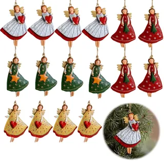FENGCHUANG 16 Stück Holz Weihnachtsengel Anhänger, Weihnachtsbaumanhänger Holzdeko Weihnachten für Weihnachtsfeiern im Innen- und Außenbereich.