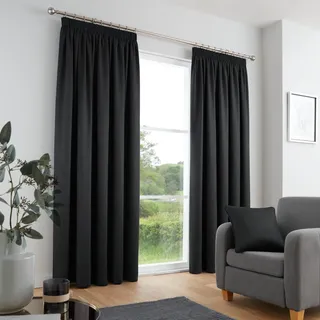 Fusion Schwarze Vorhänge, 229 x 229 cm (B x L), 100% Baumwolle, 2 Paneele, Bleistiftfaltenvorhänge in Schwarz, schalldichte Vorhänge und Thermovorhänge für Schlafzimmer, Schwarze Plissee-Vorhänge und
