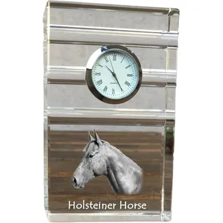 Holsteiner Pferd - Glasuhr mit Foto, Pferdefoto im Kristall, personalisierte Tischuhr für das Büro der Marke Art-Dog - Transparent