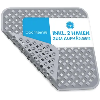 Bächlein PVC Duschmatte Grau – Antirutsch Duscheinlage 53x53 cm mit Haken zum Aufhängen, Hygienisch & Schimmelresistent, BPA- & Latexfrei, Maschinenwaschbar