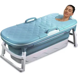 CRS faltbare Badewanne Erwachsene Größe L 138x62x52cm klappbare mobile Badewanne ideal für kleine Badezimmer | foldable bathtub | tragbare Klappbadewanne zum Aufstellen (Blau)