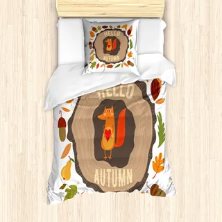 ABAKUHAUS Hallo Bettbezug Set für Einzelbetten, Herbstthema Vintage Fox, Milbensicher Allergiker geeignet mit Kissenbezug, Mehrfarbig