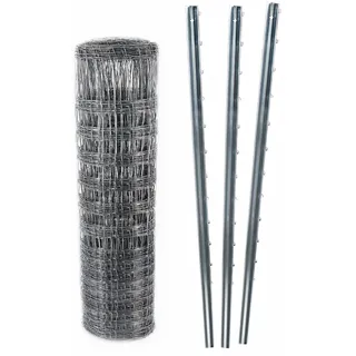 Aquagart 100m Wildzaun Forstzaun Knotengeflecht 150/12/30+ Z-Profil Zaunpfosten