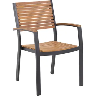 Ambia Garden Gartensessel , Schwarz, Teakfarben , Holz, Metall , Akazie , Hartholz , eckig , 59.5x88x58 cm , stapelbar , Gartenmöbel, Gartensessel, Gartenstühle