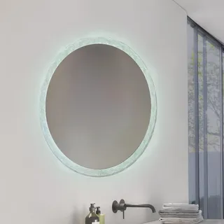 M Ledme Badezimmerspiegel mit Licht, 80 x 80 cm, runder Spiegel mit 15 W, dimmbar, 3 Lichtfarben, Touch-Schalter, HD-Hartglas, IP44, transparente Oberfläche