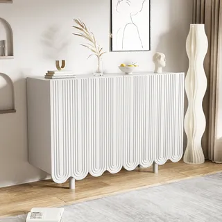 Flieks Kommode Schrank mit 4 Türen, tropfenförmiges Sideboard Wohnzimmerschrank, Standschrank Beistellschrank, Kommodeschrank für Flur, Weiß - Weiß
