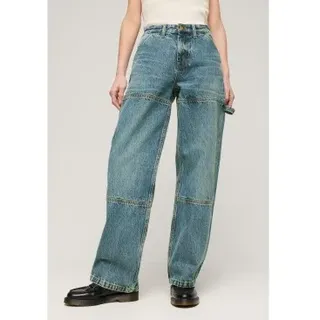 Superdry für Damen. W7011067A Blaue Jeans mit mittlerer Leibhöhe von Carpenter (34/30), Lässig, Baumwolle, Denim