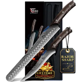 SYOKAMI Fleischermesser Set 2-teilig, Küchenmesser zum Schneiden von Fleisch, Hackmesser, Ausbeinmesser & Zerlegemesser, Japanischer Stil aus Hochkohlenstoffstahl, Zum Hacken, Schneiden, Ausbeinen