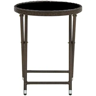 vidaXL Beistelltisch Braun 60 cm Poly Rattan und Hartglas - Braun