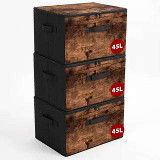 Sekey Aufbewahrungsbox mit Deckel, Faltbare Stoff Box mit Griffen, Aufbewahrungskiste & Organizer für Kleidung im Kleiderschrank & Spielzeug im Kinderzimmer - 3er Set, 50x30x30cm, Vintagebraun