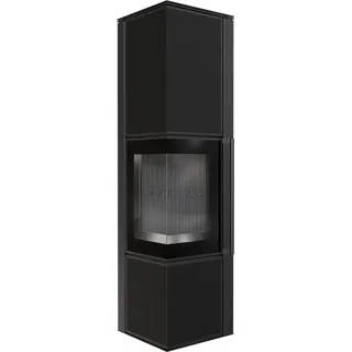 Kaminofen aus Stahl KRATKI TORA/L 8 kW Ø 150 Quarzsinter Nero Assoluto schwarz Verkleidung mit Türfeder - Schwarz