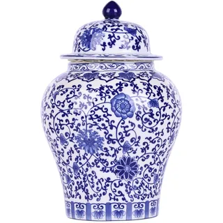 Chinoiserie Ingwerglas – Blaues und weißes Porzellan-Allgemeines Glas, handgefertigte Keramikvase für Heimdekoration, klassisches dekoratives Glas im chinesischen Stil (Lotus)