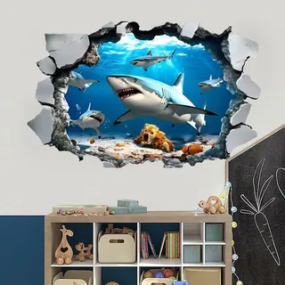SHUCHING Wandtattoo Hai Meer 3D Badezimmer | Groß Wandsticker Selbstklebend für Kinderzimmer Spielzimmer