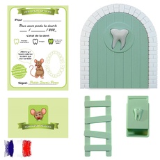 Myfuturshop® Kinder-Tür für Milchzähne zur Maus + Zahnbox + Leiter + 4 Zertifikate für saubere Zähne, Geschenk für Jungen und Mädchen, französische Version (grün)