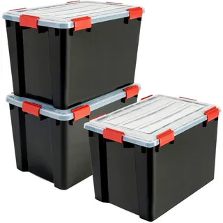 Iris Ohyama Luftdichte Kunststoff-Aufbewahrungsboxen mit Deckels, 70L, 3er-Set, Schwarz, Hermetischer wasserdichter Verschluss, Robuste Schnappverschlüsse, Stapelbar, Staubschutz, BPA-frei, DDAT-LD