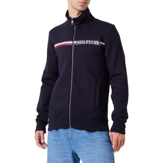 Tommy Hilfiger Herren Sweatshirt mit Reißverschluss Chest Stripe Zip Through ohne Kapuze, Blau (Desert Sky), XS