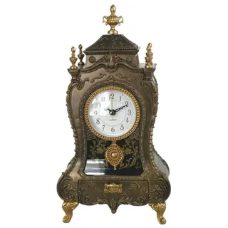 Casa Padrino Barock Tischuhr Bronze / Antik Gold 17 x 9 x H. 32 cm - Barockstil Schreibtischuhr mit Melodie - Barock Schreibtisch Deko - Barock Deko Accessoires - Barockstil Uhren - Bronze, Gold