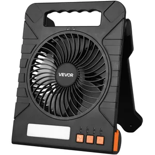 Vevor 10000 mAh Camping Solarventilator mit LED-Laterne, 17 cm Ventilator, kabellos, mit faltbarem 4-W-Solarpanel, 4 Gang, Timer & leise, USB-Akkubetrieb für Camping, Baustelle, Büro, Schreibtisch