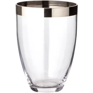 Edzard Vase Charlotte (H 20 cm, Ø 15 cm), Kristallglas mit Platinrand | Für Schnittblumen und Sträuße, mundgeblasen, Glasvase, Blumenvase, Tulpenvase, Dekovase, Tischdeko