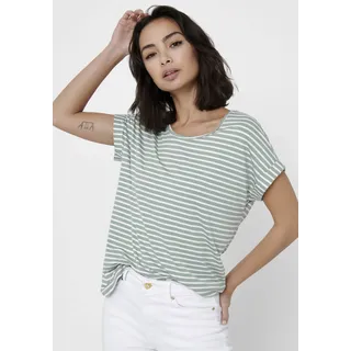 Kurzarmshirt ONLY "ONLMOSTER STRIPE S/S O-NECK TOP JRS NOOS", Damen, Gr. L (40), grün (jadeite with stripes), Jersey, Obermaterial: 75% Viskose, 20% Polyester, 5% Elasthan, gestreift, regular fit normal, Rundhals, Aufschlag, Shirts Kurzarmshirt, gestreift, lässig geschnitten, Jersey, Rundhals, Viskosemischung
