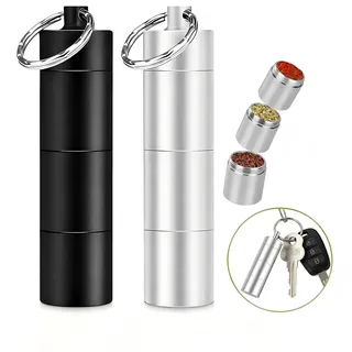 Fyhqwf Mini Salzstreuer Schlüsselanhänger aus Aluminium, 2 Stück | Wasserdicht, Für Reisen & Camping, Portabel, Picknick & Sport, Pillendose