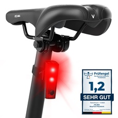 VELMIA Fahrrad Rücklicht mit Bremsanzeige, USB Akku-Betrieb und 5-7h Leuchtdauer I LED Fahrradlicht StVZO zugelassen und aufladbar I Fahrrad Licht