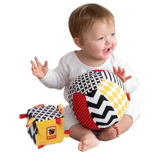 magdum 2 Set Spielwürfel Baby + Stoffball - Motorikspielzeug ab 1 Jahr - Baby Spielzeug 6 Monate - Montessori Spielzeug - Lernspielzeug 1 Jahr - Baby Geschenk - Ball Baby - Würfel Baby - Babygeschenke