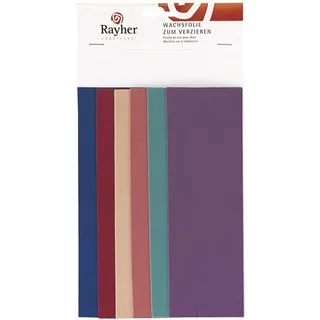Rayher 3102500 Verzierwachs, Fashion-Töne, Set 6 Verzierwachsplatten, Farben sortiert, je 20 x 6,5 cm, Wachs zum Kerzen verzieren, Kerzenwachs, Wachsfolie