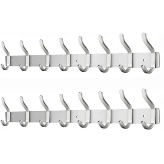 MEIJO Garderobenhaken Edelstahl, Hakenleiste Kleiderhaken Wand mit 8 Haken, Garderobe Garderobenleiste Wandgarderobe für Schlafzimmer Bad Küche (Silber, 8 Haken 2 Stück)