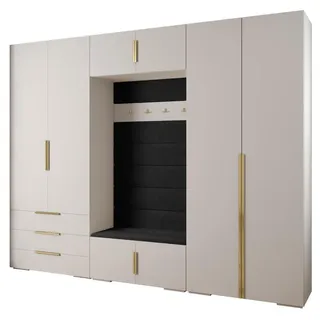 Abiks Möbel Garderoben-Set 236,7/300/47 , Weiß, Schwarz, Goldfarben , Holz , Nachbildung , 14 Fächer , 300x236.7x47 cm , Garderobe, Garderoben-Sets & Garderoben-Serien, Garderoben-Sets