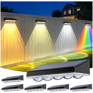 GEARLITE Solarlampen für Außen Garten 6 Stück, 5 Helle LED Solar Wandleuchte Aussen 10 Modi Warmweiß RGB Farbwechsel, IP65 Wasserdichte Solarleuchten für Außen Garten Balkon Terrasse Wand Zaunleuchten