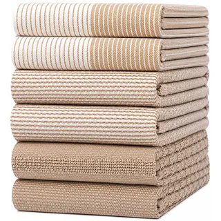 Bumble Towels Bumble Küchenhandtücher - Geschirrhandtücher Handtücher Baumwolle – 6er Pack – XL Größe 50 x 70 cm – Edle, Weiche und Robuste Ringspinnbaumwolle in 3 Verschiedenen Texturen (Bräunen)