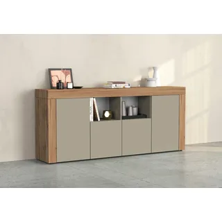 INOSIGN Sideboard INOSIGN "CHRONOS Breite 200 cm mit 4 Türen, 2 offene und 8 geschlossene Fächer", taube matt, eiche wotan, B:200cm H:85cm T:40cm, FSC-zertifizierter Holzwerkstoff, Sideboards, Sideboard, Sideboard,Kommode, Schrank, Grifflos mit Push to Open, Made 