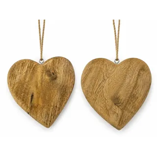 TEMPELWELT® Deko Anhänger Herz im 2er Set, 11x11 cm, Mango Holz Massiv Natur belassen, Dekoherz Herzanhänger, Hochzeitsgeschenk Verlobung Liebe