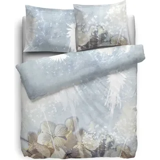 HnL Satin Bettwäsche Blumen Hellblau Ice Blau 135x200 cm + 80x80 cm - Royalblau