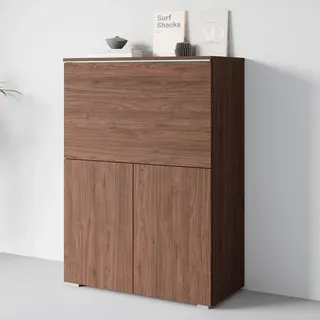 Home affaire PC-Schrank "Vera, Sekretär, Home-Office-Schreibtisch mit LED-Beleuchtung" 1 Stk. tlg. Multifunktional mit Stauraum, klappbare Tischfläche, LED, B 90 cm, villa nussbaum