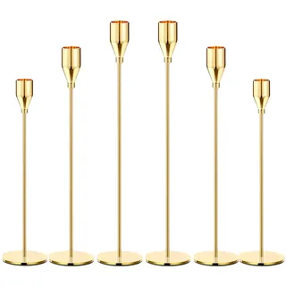 Kerzenhalter, Zitronengeld, 6 Stück, groß, kegelförmig, goldfarben, passend für 1.9 cm Dicke Stumpenkerzen, LED, Moderne Metallkerzen, dekorative Tischdekoration für Dinnerpartys, Dekoration