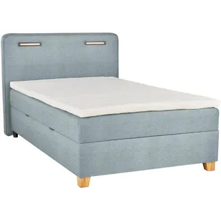 Moderano Boxbett , Mintgrau , Textil, Holzwerkstoff , Buche , massiv , H2 , Höhe ca. 15 cm , 100x200 cm , Bettkasten, Beleuchtung, in verschiedenen Größen erhältlich , Schlafzimmer, Betten, Boxspringbetten