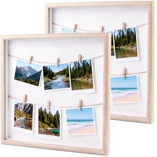 STARVAST 2 Stück DIY Holz Fotocollage Rahmen,Wandbilderrahmen mit Schnur,Klammern für Polaroids Fotos,Vielseitiger Fotohalter für Fotowand Geschenk,33x33cm