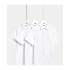 Boys M&S Collection 3pk Boys' Easy Dressing Easy Iron School Shirts (3-18 Yrs) - White, White - 10-11