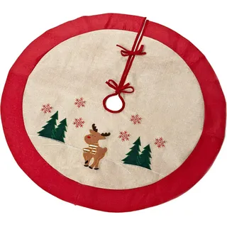 Weihnachtsbaumrock - Weihnachtsbaumteppich - Baumdecke - Rentier - 90 x 90 cm - Braun, Rot