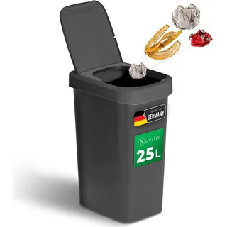 Novaliv Mülleimer 25L mit 2in1 Deckel, Klappdeckel & Schwingdeckel, Anti-Geruch Abfalleimer für Küche Haushalt Büro, Müll Eimer Abfall Trash Kunststoff Abfallbehälter Mülltonne Müllbehälter