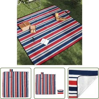 The Living Store Picknickdecke Faltbar Rot und Blau Gestreift 200x200 cm Samt - Rot