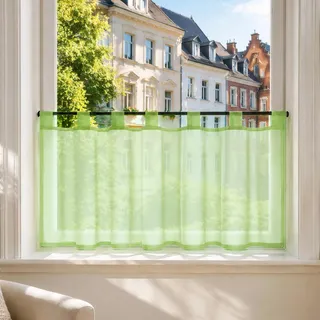 Joyswahl Scheibengardine Voile Bistrogardine Kurzstore Eva 60x90cm Grün | Unifarbige Gardine Stores,Transparent,1er Pack,Küchengardinen modern,Kurzgardine,Fenstergardinen Küchenfenster