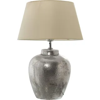 DRW Tischlampe aus Keramik mit Schirm in Silber 40 x 58 cm, Sockel 26 x 41 cm