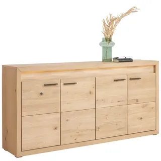Linea Natura Sideboard , Eichefarben , Metall , Asteiche,Asteiche , furniert, massiv , 4 Fächer , 188.8x92.8x40 cm , Beimöbel erhältlich , Holzmöbel, Kommoden Holz, Sideboards Holz